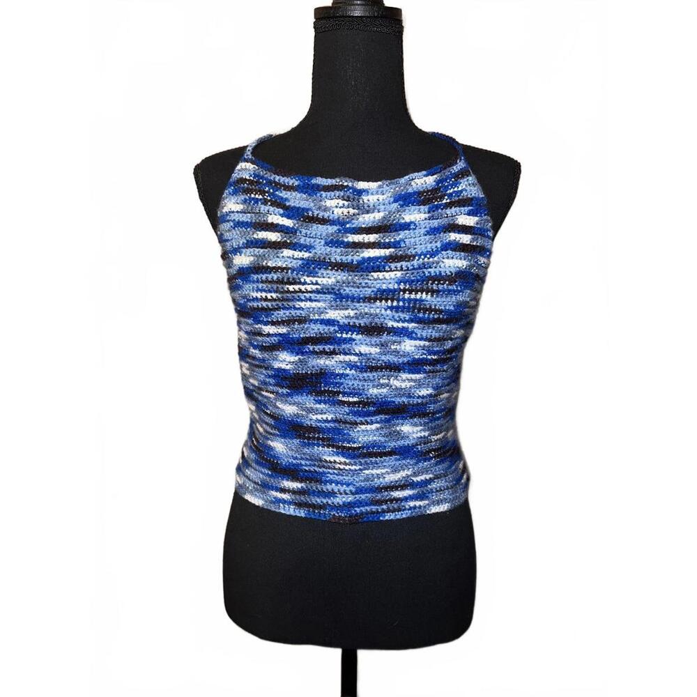 Handmade Blue Crochet Halter Top Adjustable Size